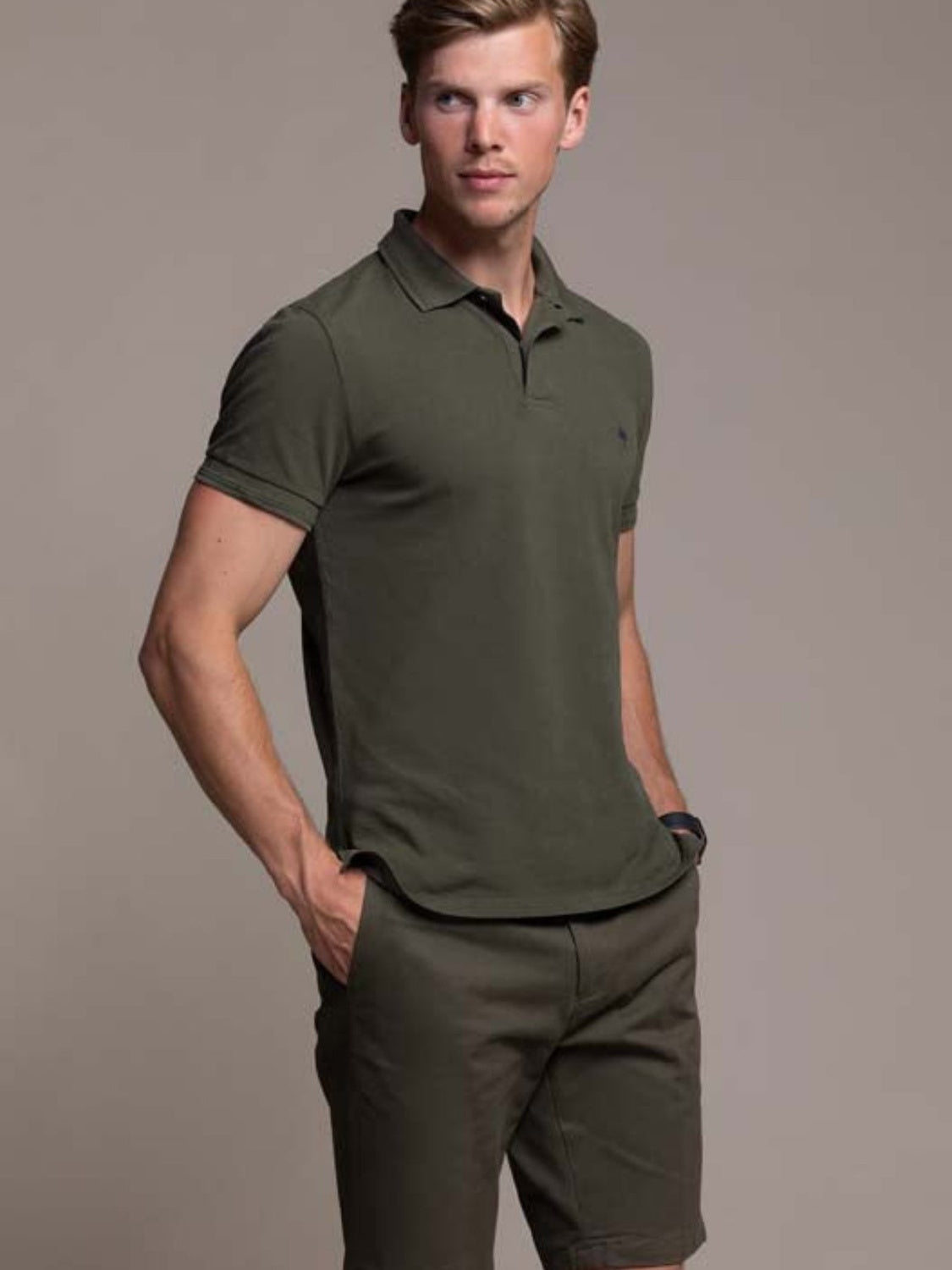 Hugo Cotton Pique Polo in Khaki Green
